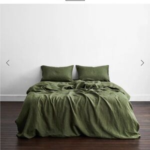 Green Striped Set Bed threads set King duvet + 2 standard shams 100% linen VGUC